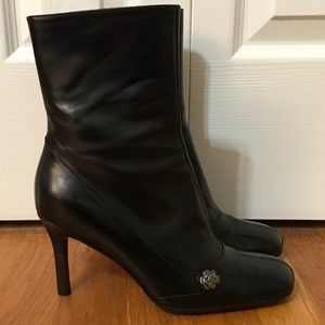 CHANEL Camellia Leather Ankle Booties - Sz 37.5